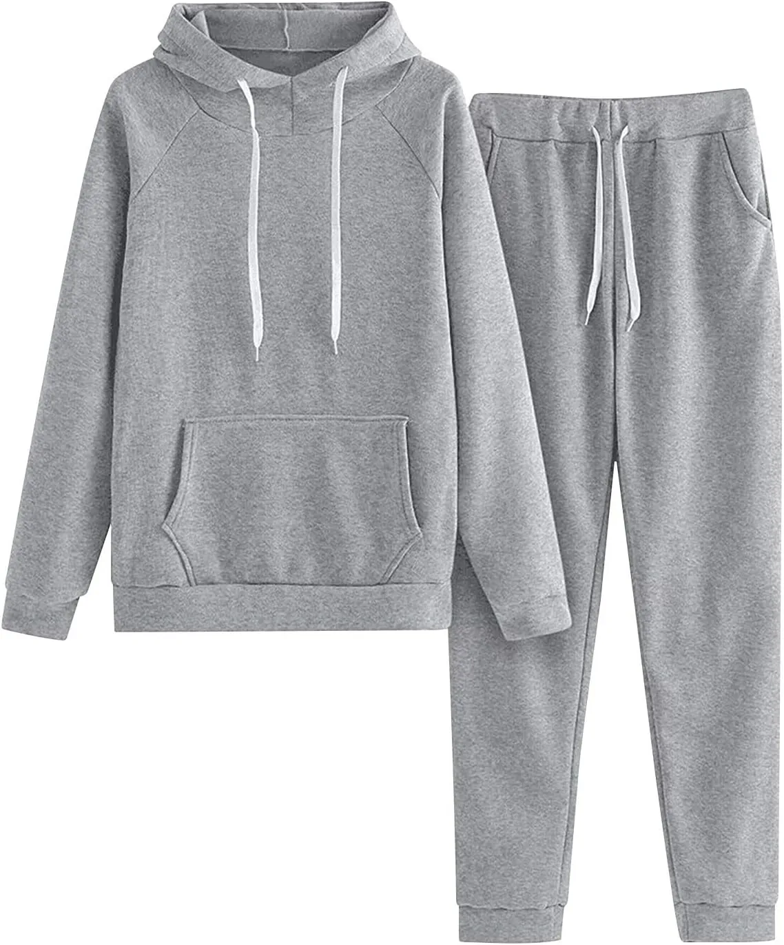 Women's Casual Solid Hooded Drawstring Loose Long Sleeve Sweatshirt Tops And Long Pants Set Suits