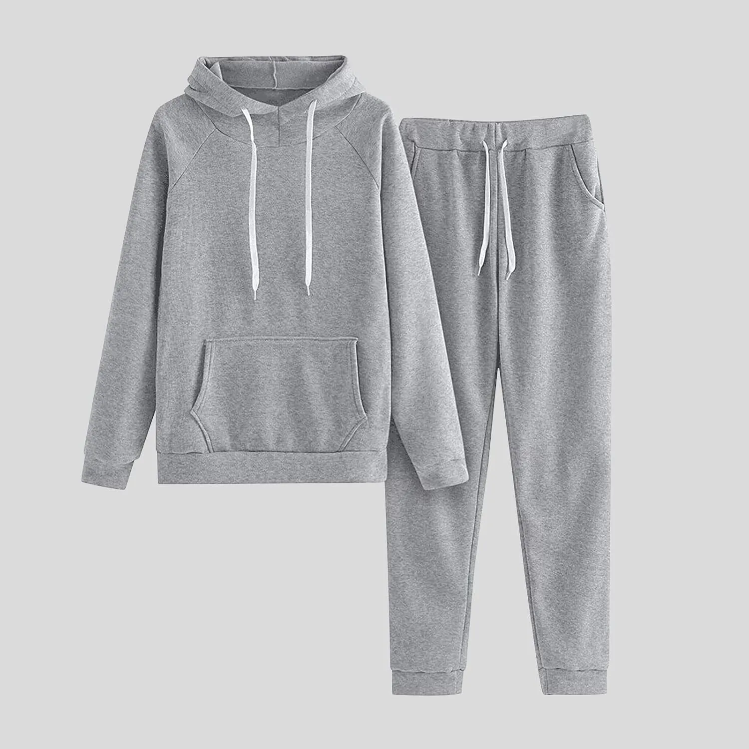Women's Casual Solid Hooded Drawstring Loose Long Sleeve Sweatshirt Tops And Long Pants Set Suits