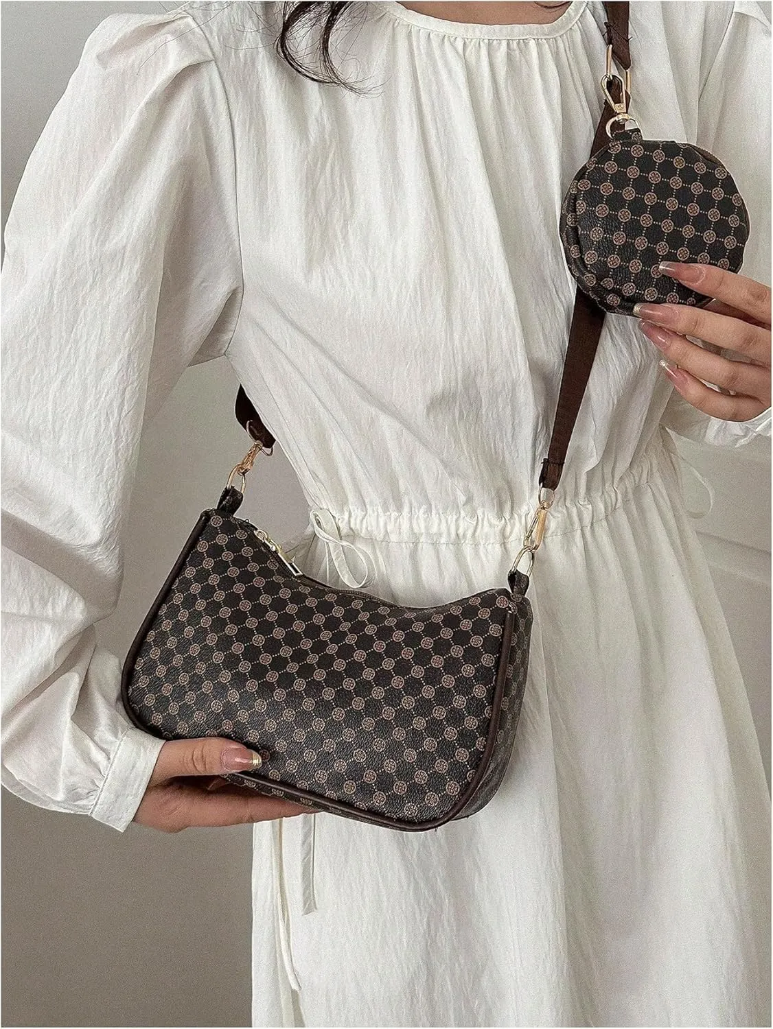Women's Cherry Graphic Zipper Crossbody Bag Adjustable Strap Cute Hobo Bag with Small Purses