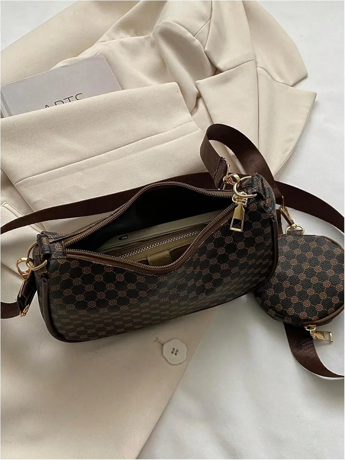 Women's Cherry Graphic Zipper Crossbody Bag Adjustable Strap Cute Hobo Bag with Small Purses