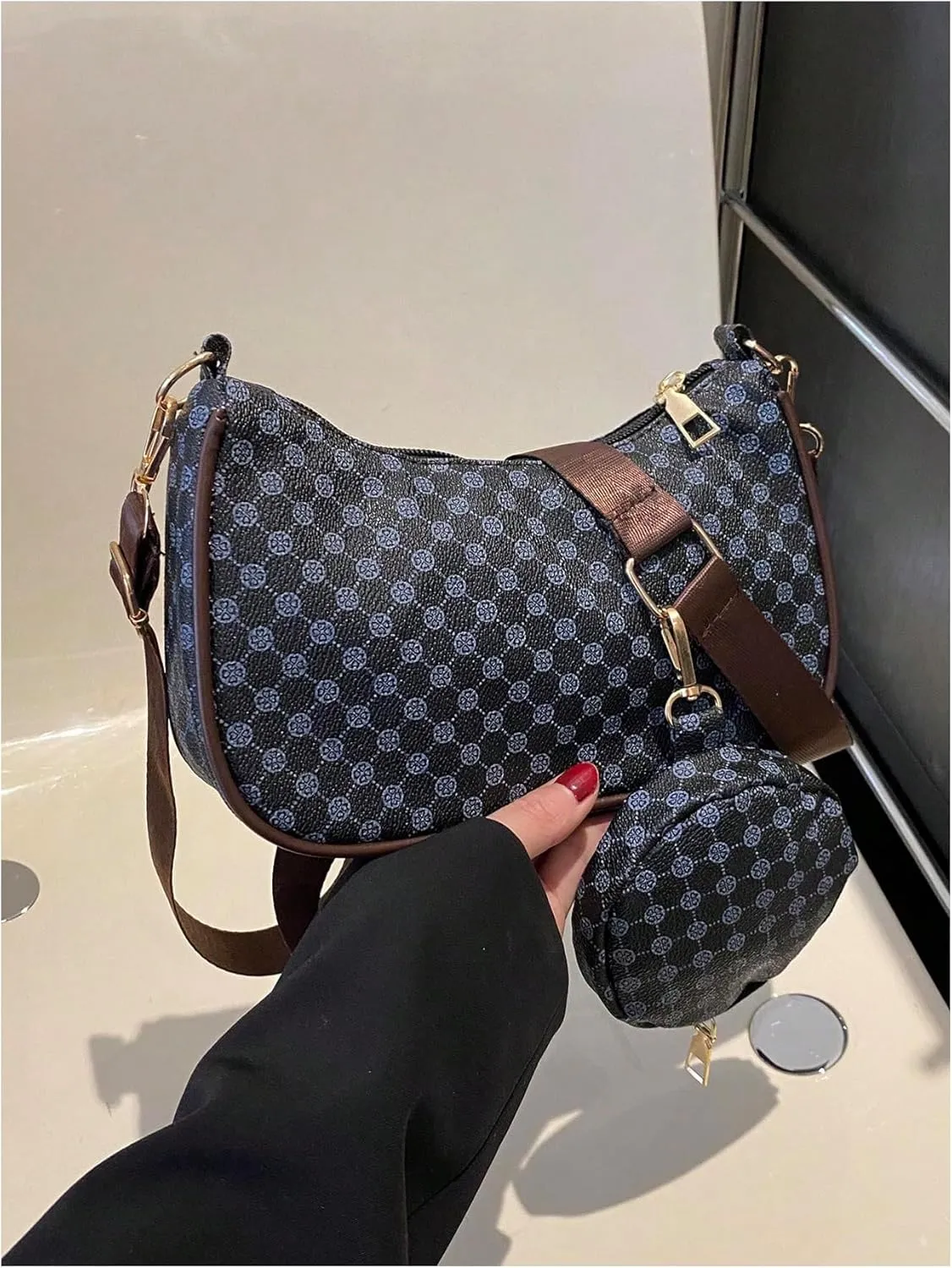 Women's Cherry Graphic Zipper Crossbody Bag Adjustable Strap Cute Hobo Bag with Small Purses