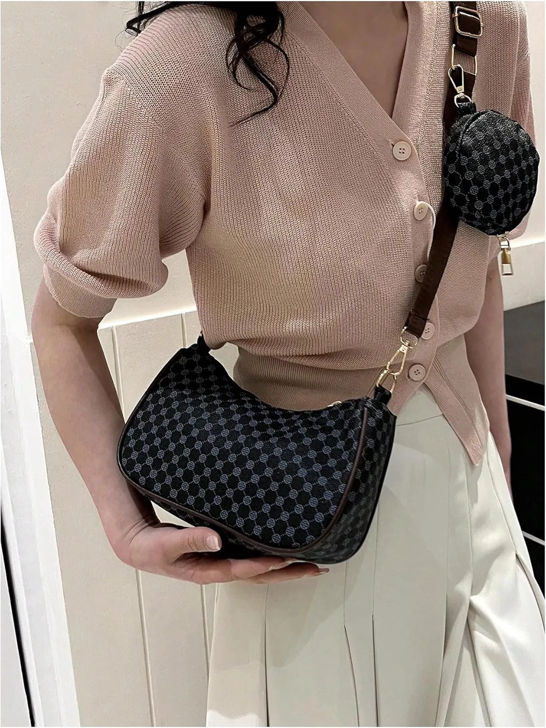 Women's Cherry Graphic Zipper Crossbody Bag Adjustable Strap Cute Hobo Bag with Small Purses
