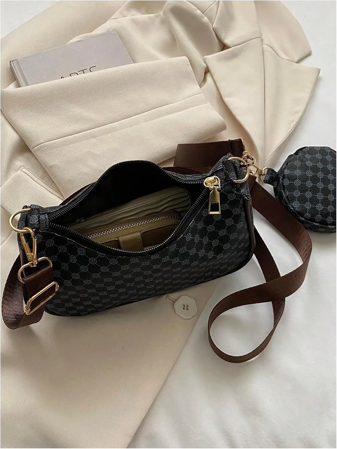 Women's Cherry Graphic Zipper Crossbody Bag Adjustable Strap Cute Hobo Bag with Small Purses
