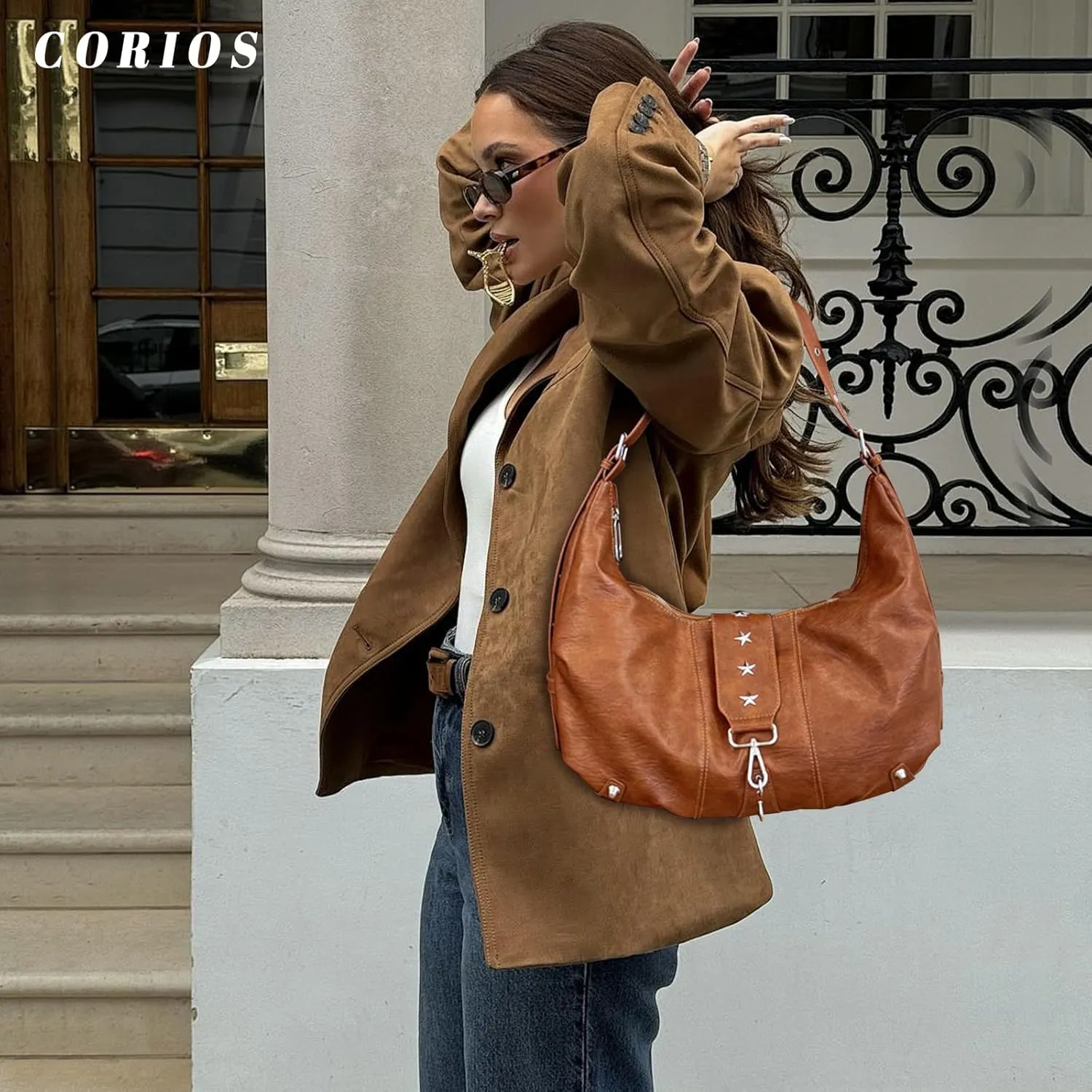 Women's Crescent Shoulder Bag Retro 90s Handbag PU Leather Crossbody Bag Fashion Messenger Bag Tote Bag