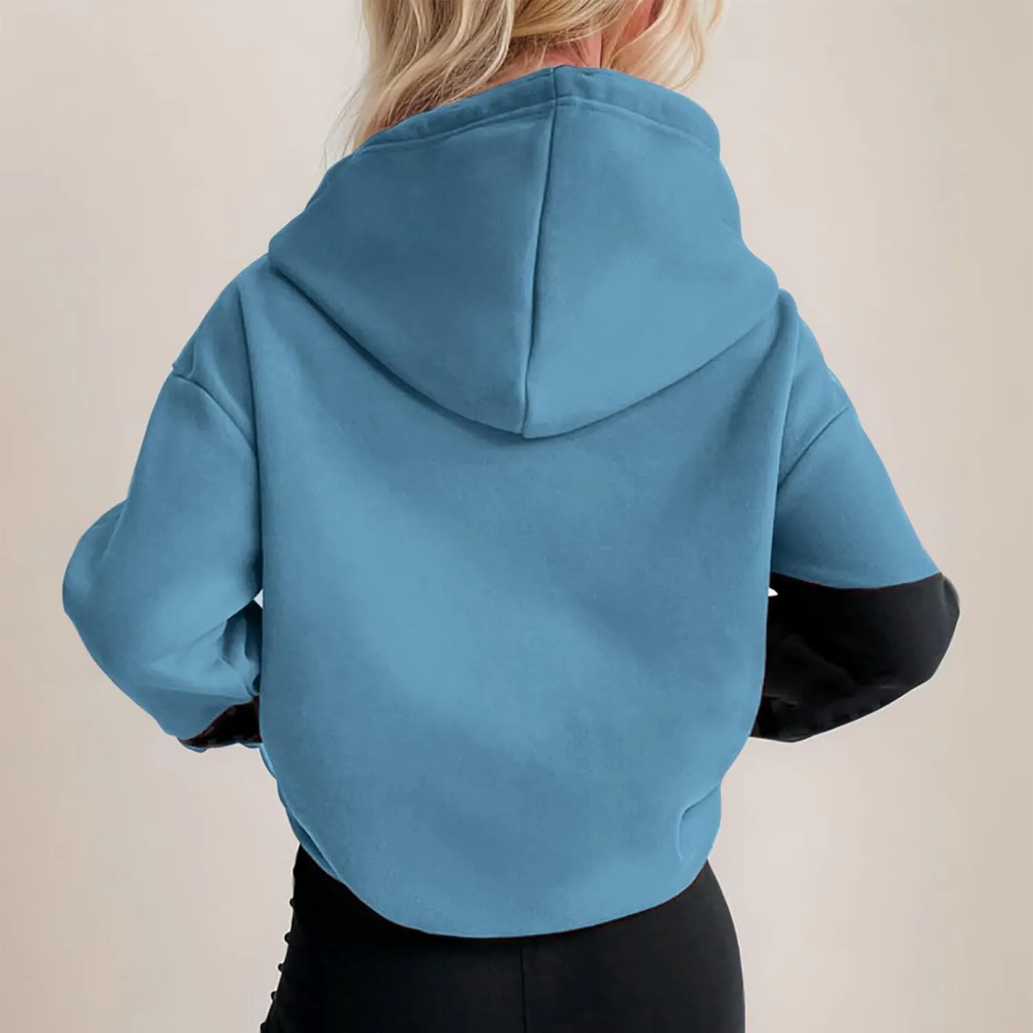 Womens Fashionable Hoodies Color Blocked Sweatshirts Drawstring Hooded Pullover with Pocket Casual Fall Outfits