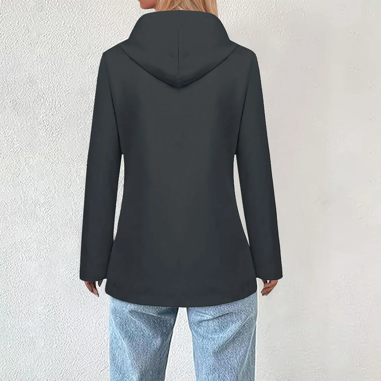 Women's Fleece Lined Rain Jacket Lightweight Waterproof Rain Jackets Casual Zip Hooded Hiking Travel Trench Coats