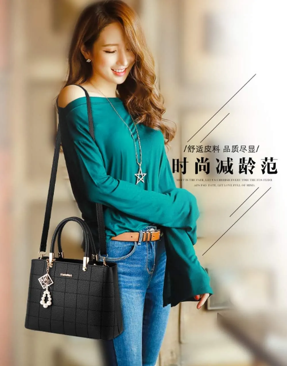 Women's Handbag PU Pendant Elderly Large Capacity Shoulder Shopping Bag