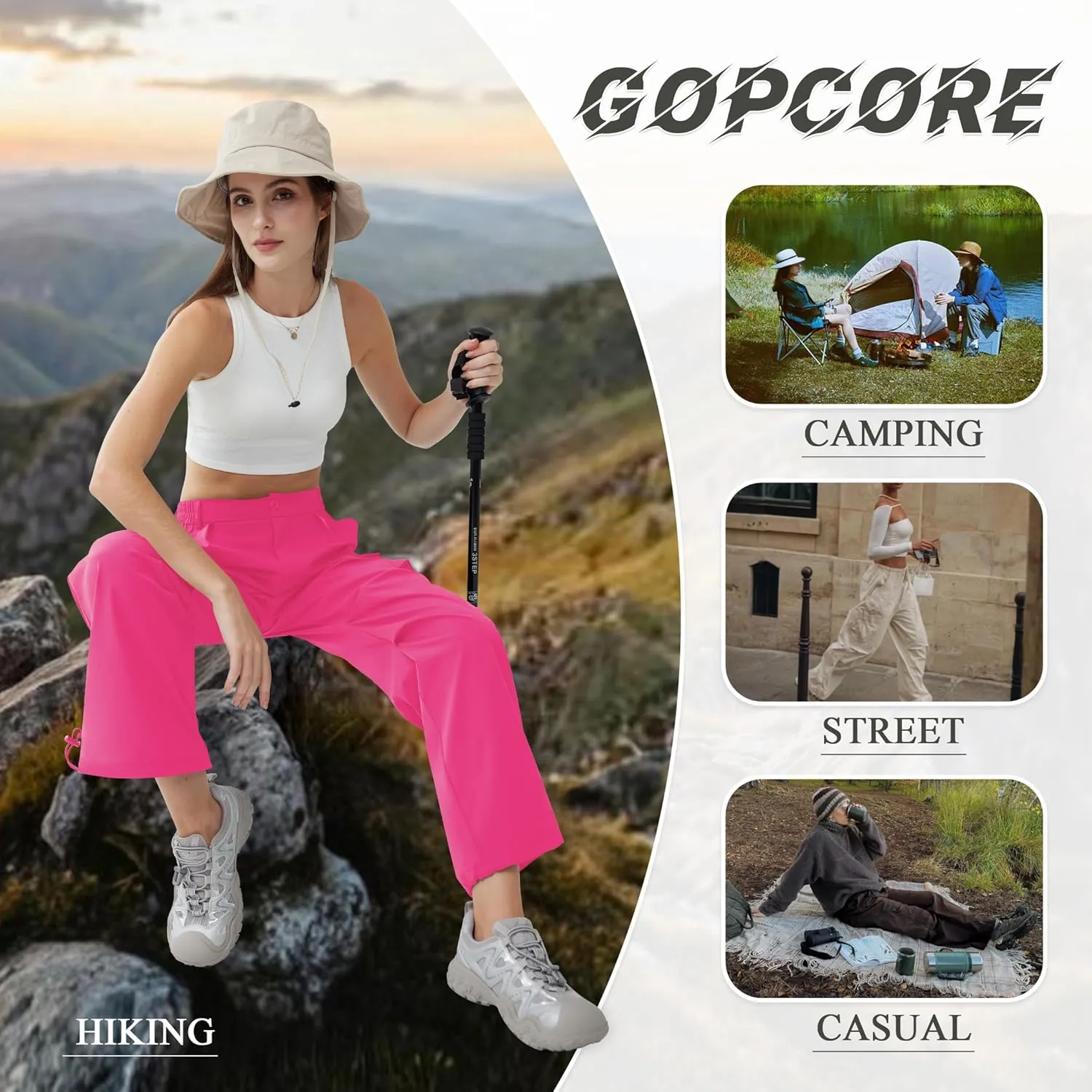 Women’s Hiking Pants Wide Leg Cargo Pants Quick Dry Lightweight Water-Resistant Travel Casual Trousers with 4 Pockets