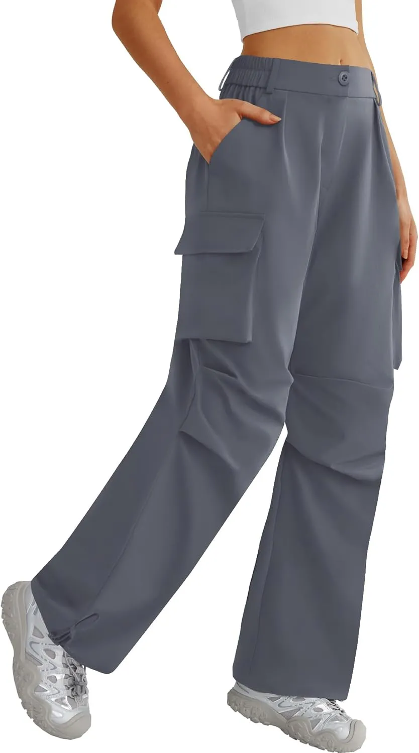 Women’s Hiking Pants Wide Leg Cargo Pants Quick Dry Lightweight Water-Resistant Travel Casual Trousers with 4 Pockets