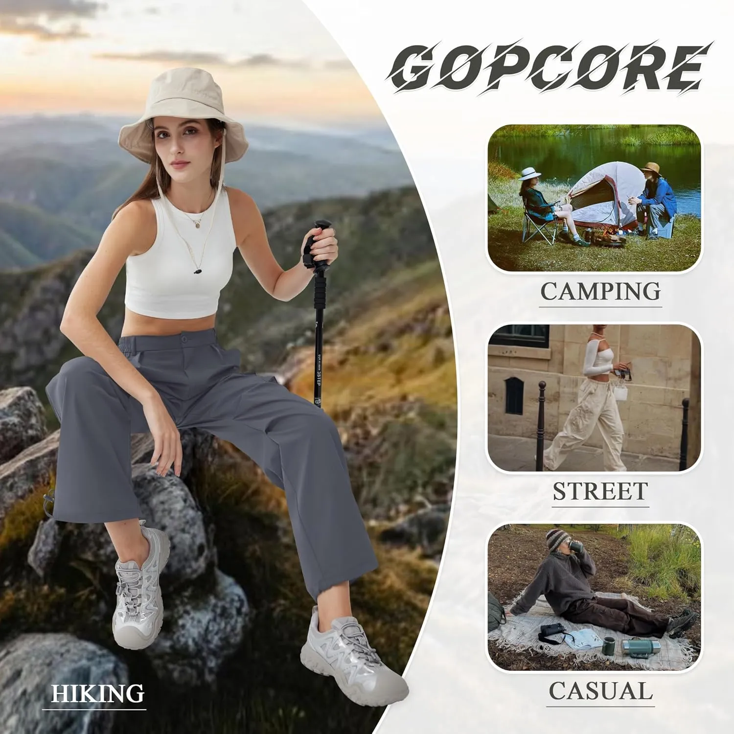 Women’s Hiking Pants Wide Leg Cargo Pants Quick Dry Lightweight Water-Resistant Travel Casual Trousers with 4 Pockets