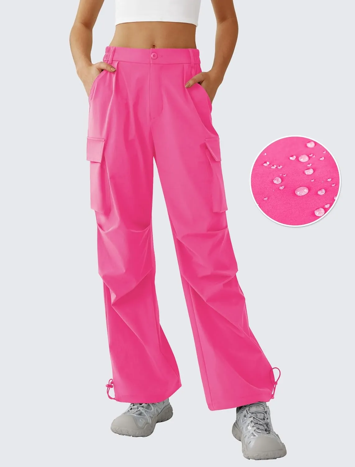 Women’s Hiking Pants Wide Leg Cargo Pants Quick Dry Lightweight Water-Resistant Travel Casual Trousers with 4 Pockets
