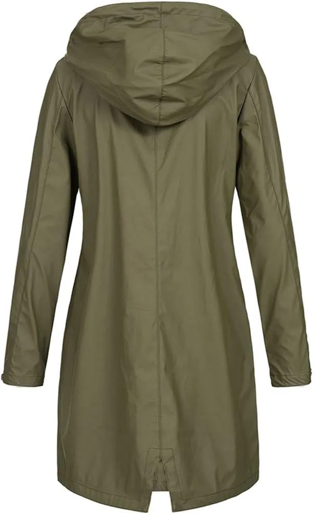 Womens Jacket Solid Hooded Jacket Windproof Outdoor Coat Plus Women's Coat Hooded Windbreaker Outdoor Trench Coat