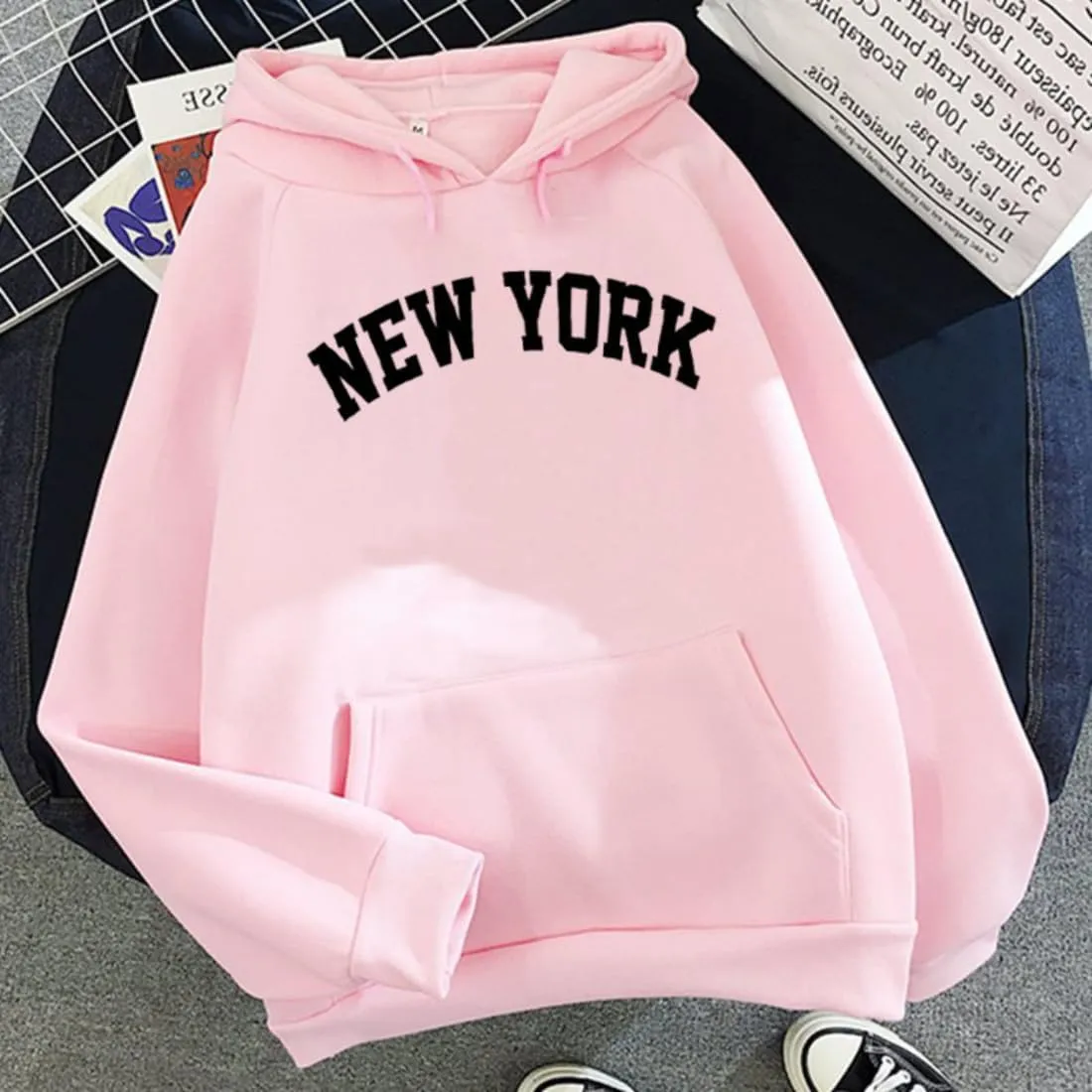 Womens Kawaii Solid Color Long Sleeve Drawstring Printed Pullover Hoodies Soft Sweatshirts with Pockets