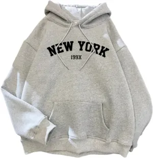 Womens Kawaii Solid Color Long Sleeve Drawstring Printed Pullover Hoodies Soft Sweatshirts with Pockets