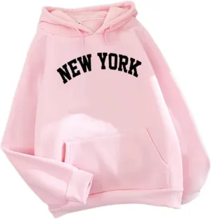 Womens Kawaii Solid Color Long Sleeve Drawstring Printed Pullover Hoodies Soft Sweatshirts with Pockets