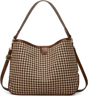 Women's Knitted Shoulder Crossbody Bag Fashion Checkered Handbag Large Totes Casual Work Top Handle Purse