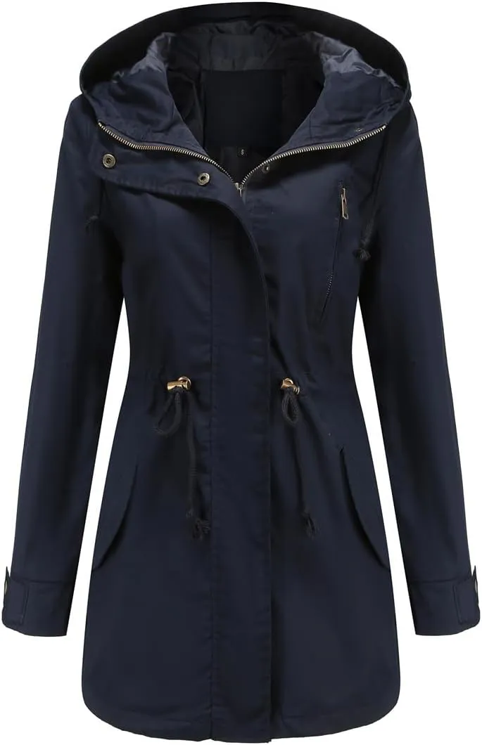 Women's Ligtweight Jackets Anorak Utility Drawstring Waist Hoodie Zip Up Fall Casual Coat with Pockets