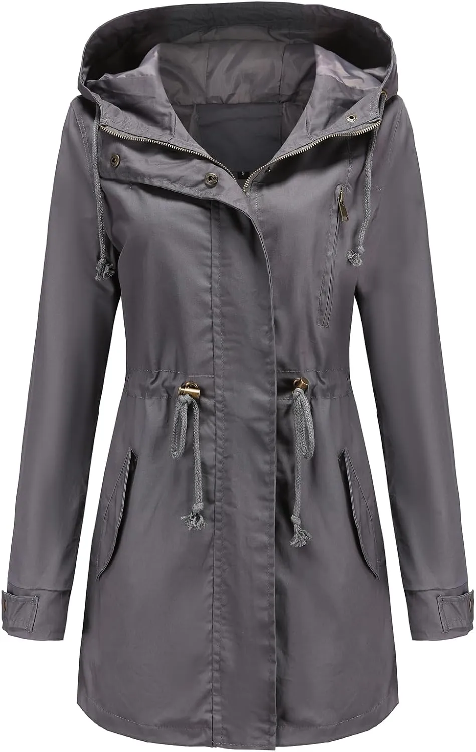Women's Ligtweight Jackets Anorak Utility Drawstring Waist Hoodie Zip Up Fall Casual Coat with Pockets
