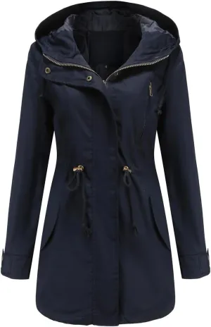 Women's Ligtweight Jackets Anorak Utility Drawstring Waist Hoodie Zip Up Fall Casual Coat with Pockets