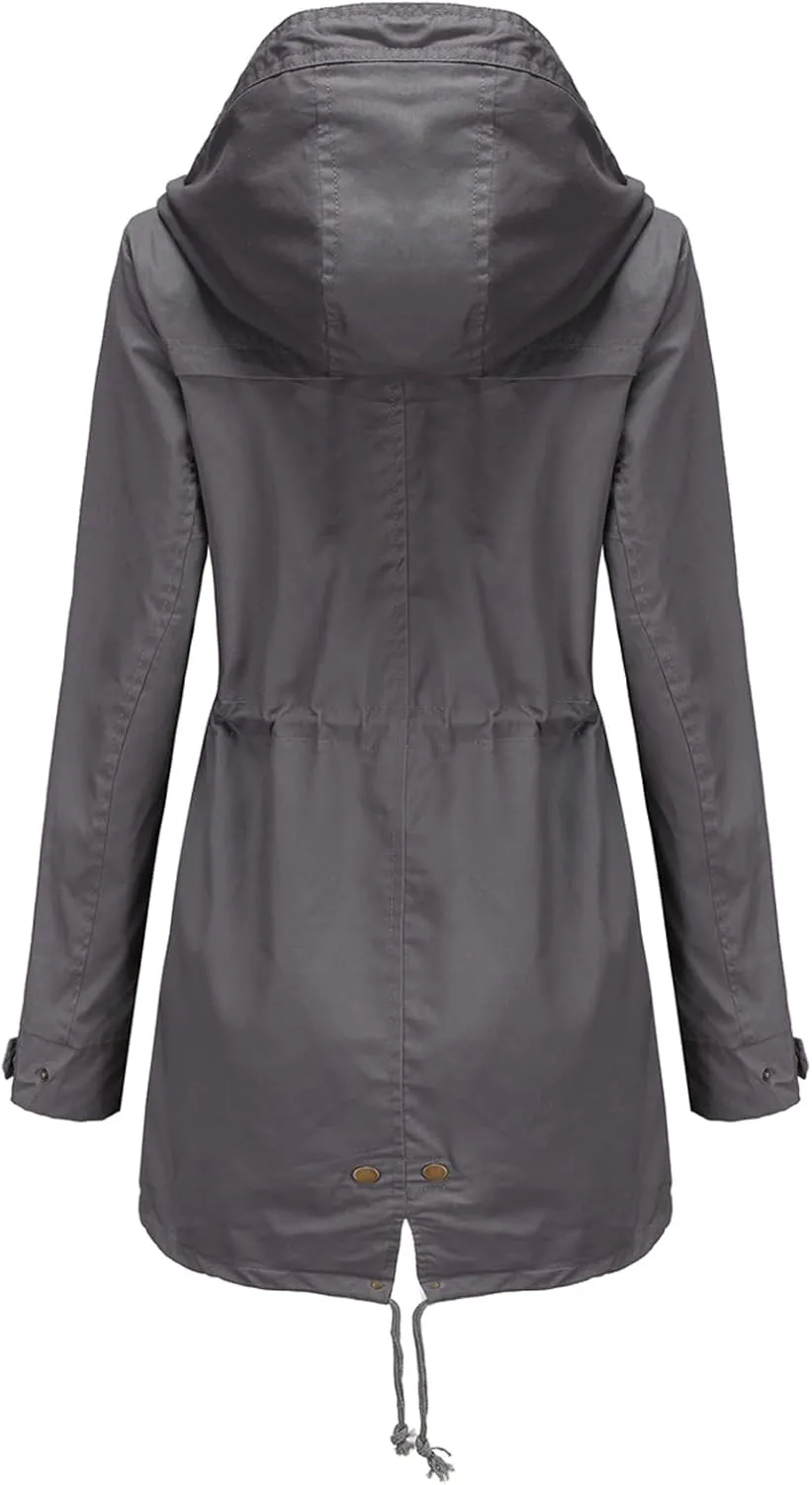 Women's Ligtweight Jackets Anorak Utility Drawstring Waist Hoodie Zip Up Fall Casual Coat with Pockets