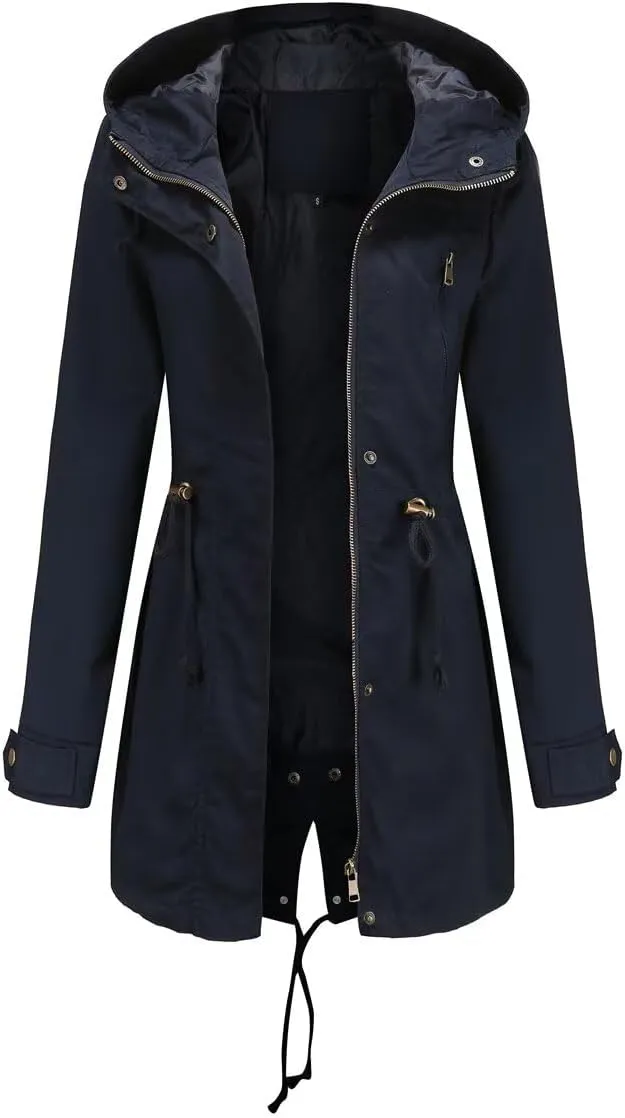 Women's Ligtweight Jackets Anorak Utility Drawstring Waist Hoodie Zip Up Fall Casual Coat with Pockets