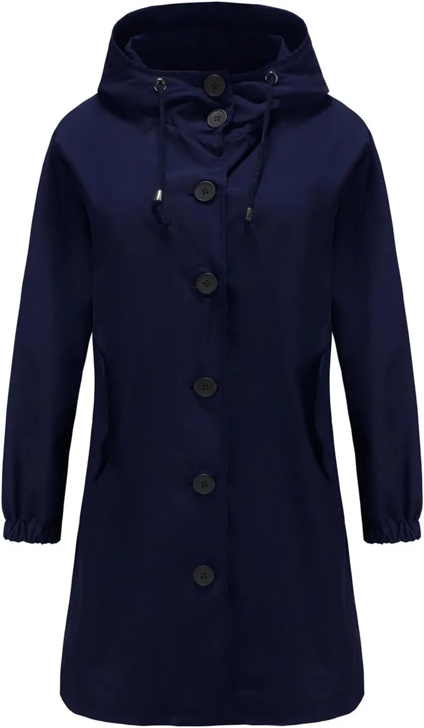 Women's Long Rain Jacket Windproof with Hood Button Trench Coat Travel Raincoats Outdoor Active Coats