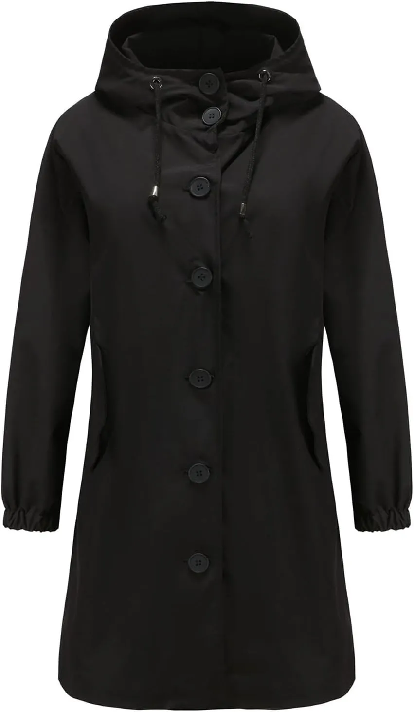 Women's Long Rain Jacket Windproof with Hood Button Trench Coat Travel Raincoats Outdoor Active Coats