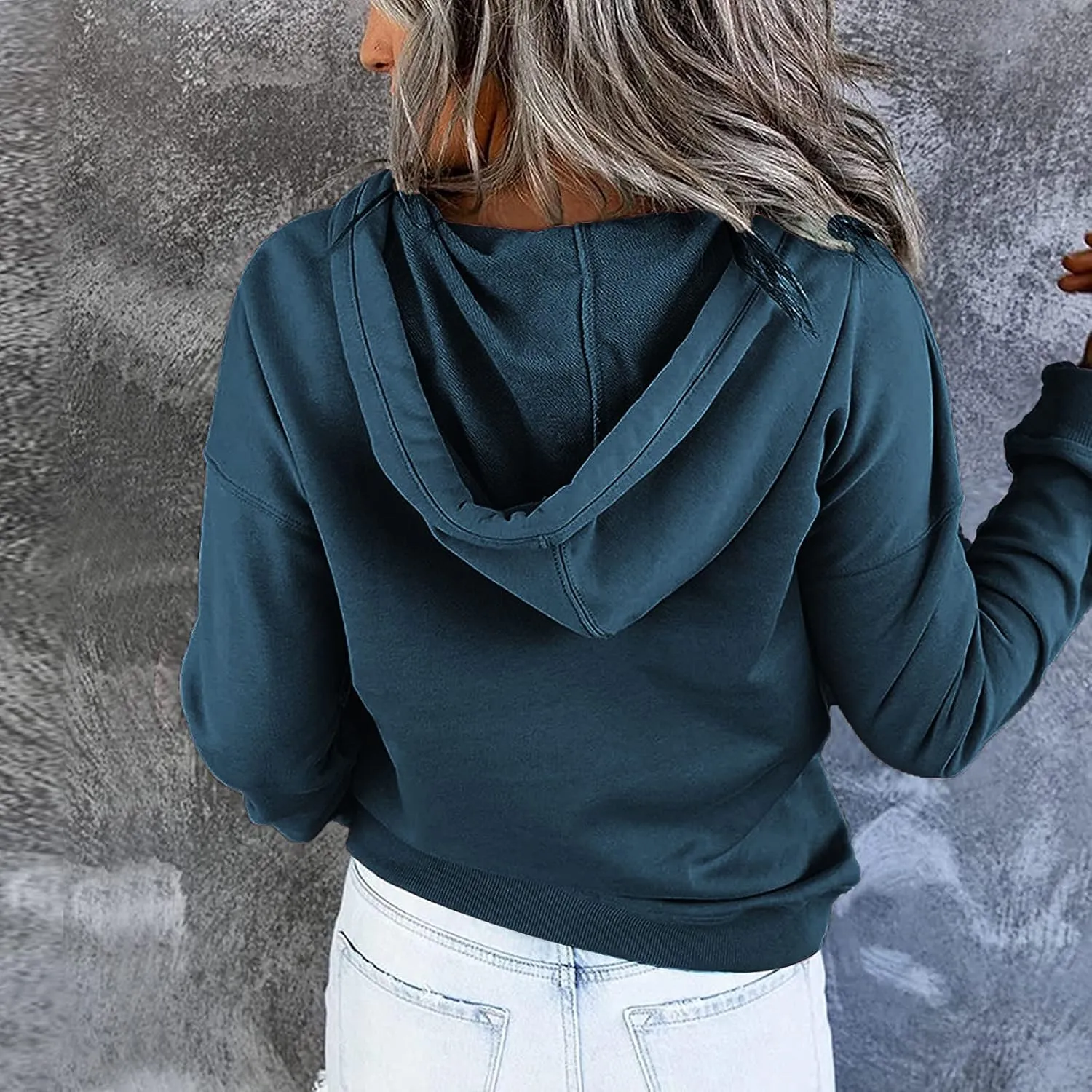 Womens Long Sleeve Button Up Sweatshirt Trendy Solid Color Warm Drawstring Hoodies Going Out Y2K Athletic Casual Top