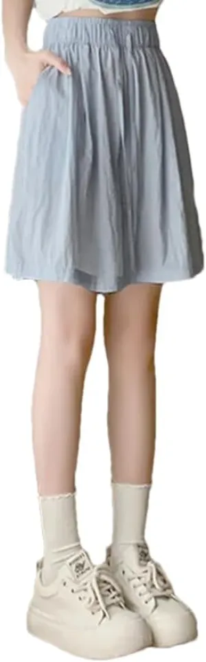 Women's Loose Wide Leg Shorts Solid Color Sweet Drawstring High Waist Jogging Pants