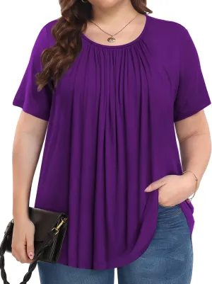 Womens Plus Size Tops Summer Shirts Tunic Short Sleeve Crew Neck Loose Fit Blouse 1X-5X