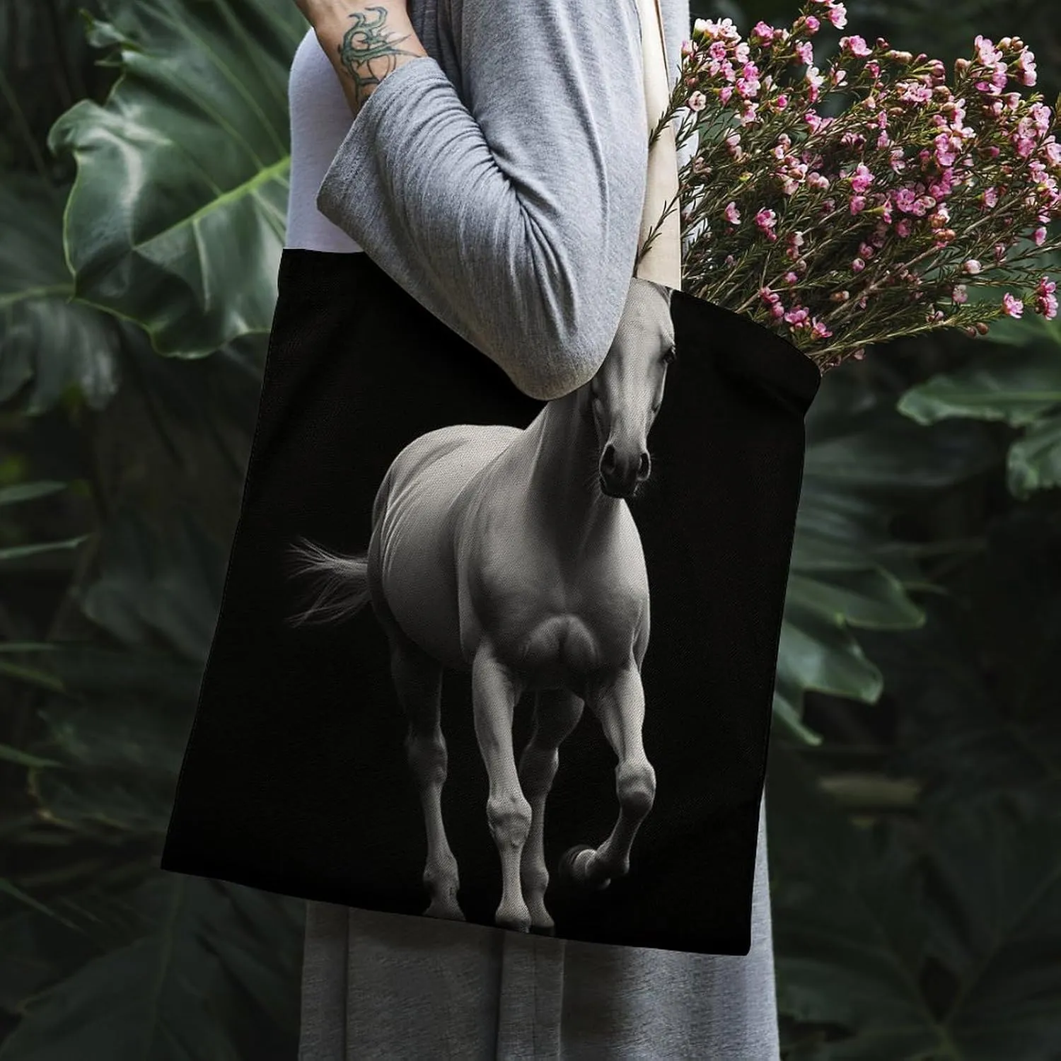 Womens Printed Canvas Tote Bag Extra Large Reusable Handbag for Daily Shopping or Travel