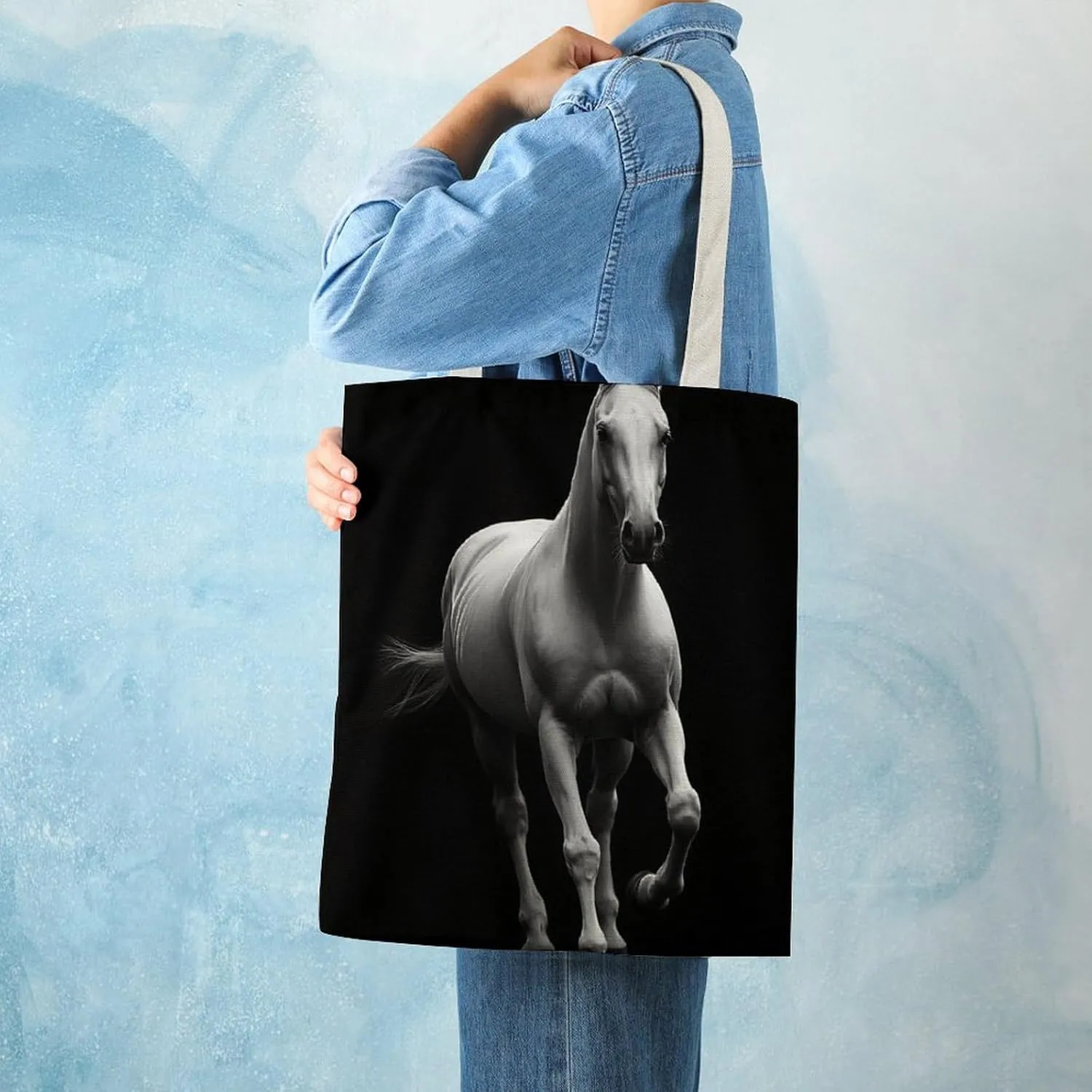 Womens Printed Canvas Tote Bag Extra Large Reusable Handbag for Daily Shopping or Travel