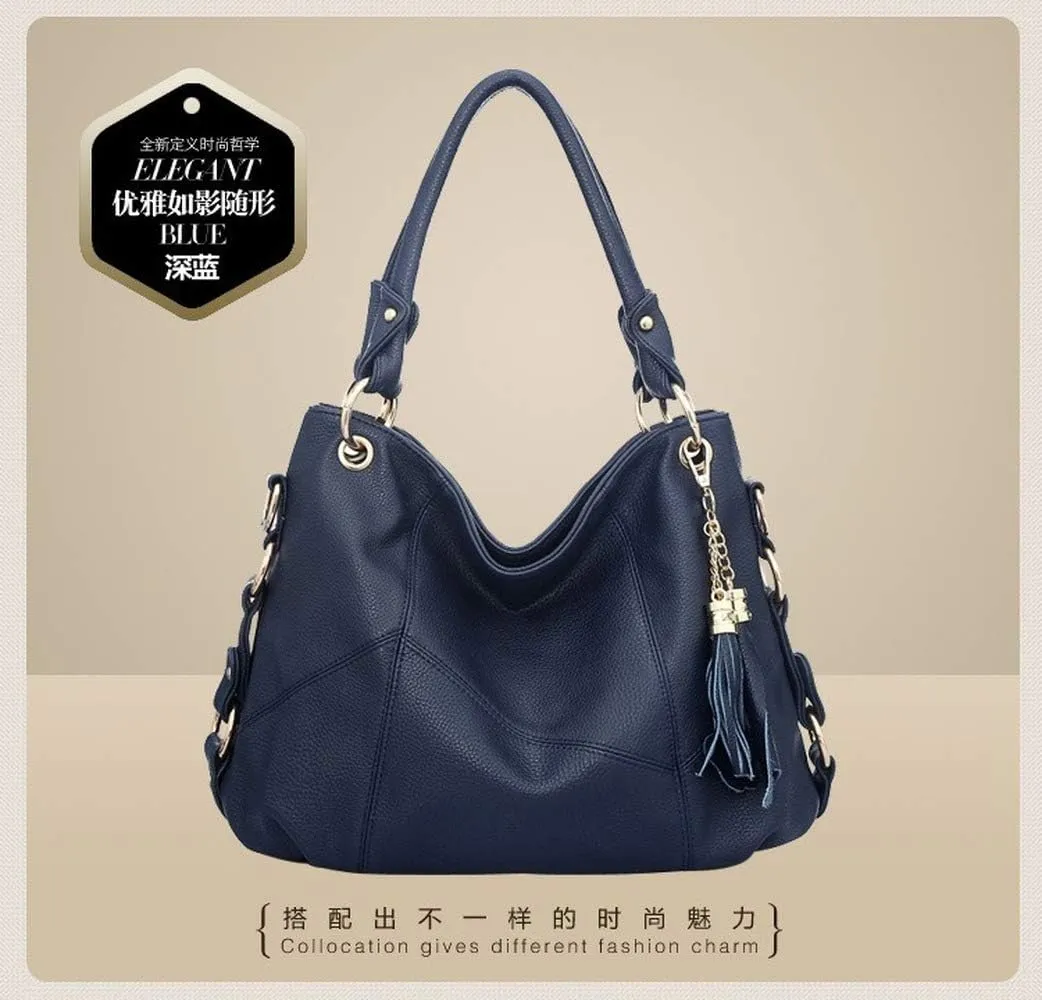 Women's PU Single Shoulder Bag Tassel Stitching Large Capacity Shoulder Shopping Bag