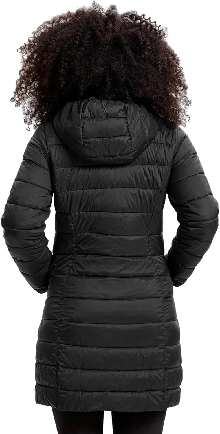 Women's Puffer Jacket Lightweight Packable Puffer Coat with Hood Long Winter Warm Travel Puffy Jackets