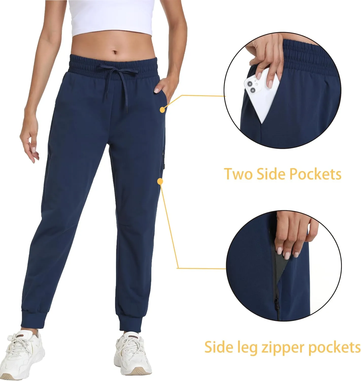 Women's Quick-Dry Lightweight Joggers - Elastic Waist Hiking Pants with Pockets for Outdoor, Athletic & Travel