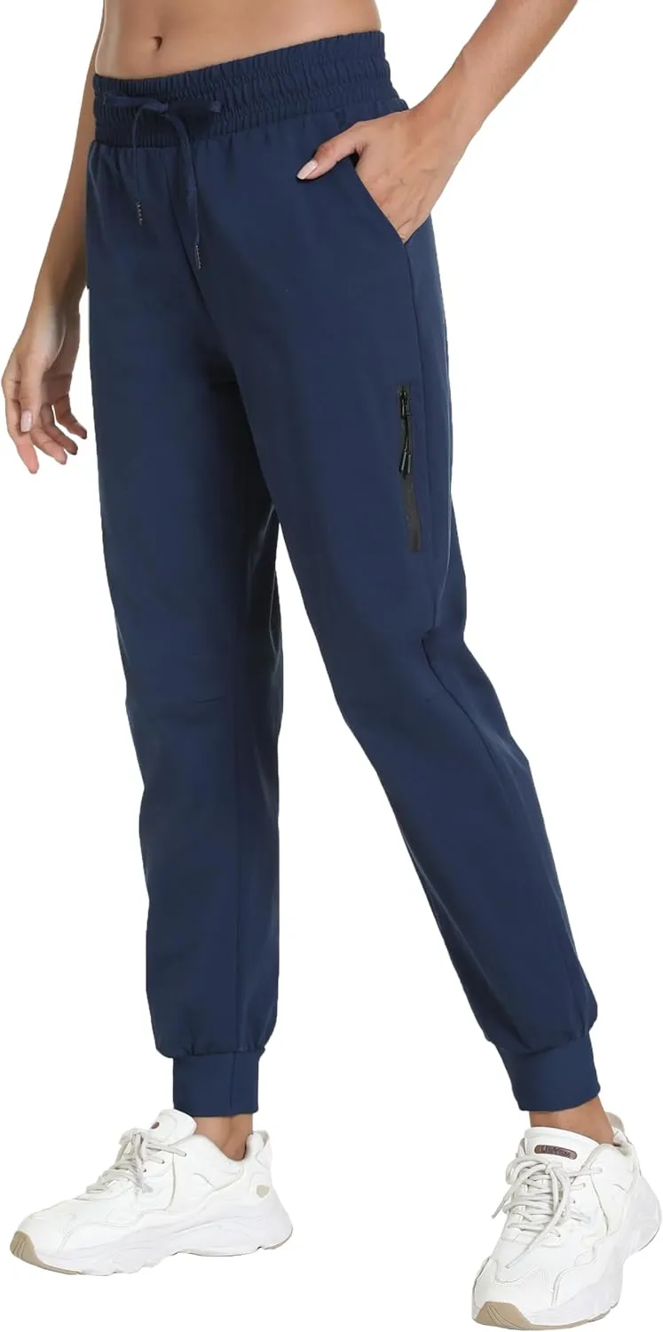 Women's Quick-Dry Lightweight Joggers - Elastic Waist Hiking Pants with Pockets for Outdoor, Athletic & Travel