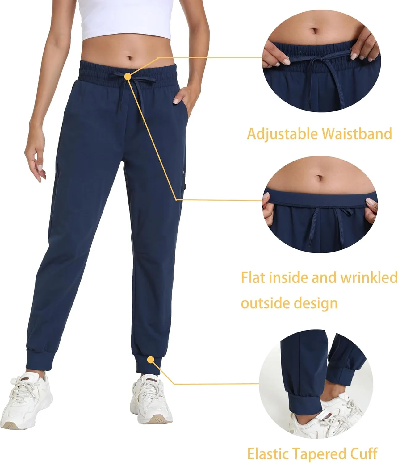 Women's Quick-Dry Lightweight Joggers - Elastic Waist Hiking Pants with Pockets for Outdoor, Athletic & Travel