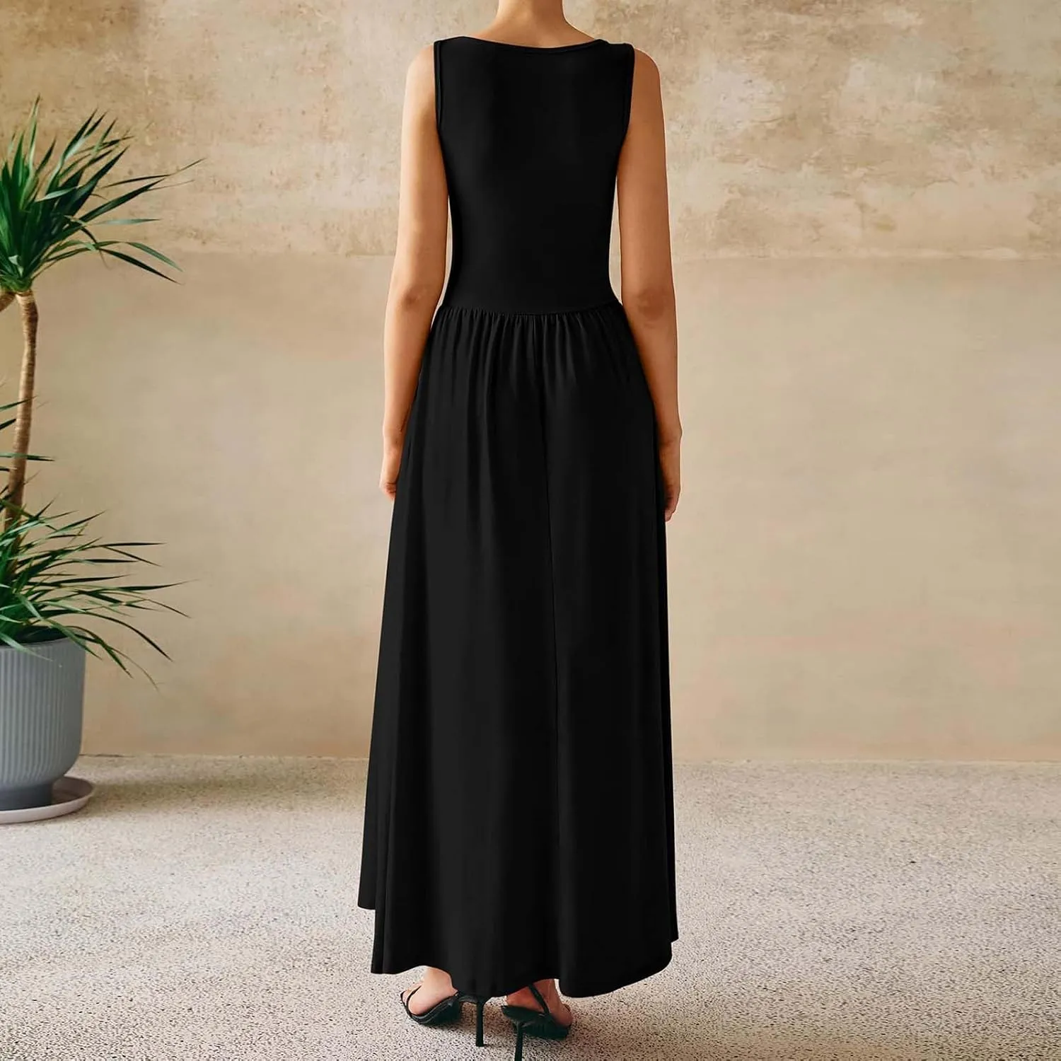Womens Sleeveless Maxi Dress Crew Neck High Waist Elegant Long Dresses Wedding Party Formal Event Evening Cocktail Dress
