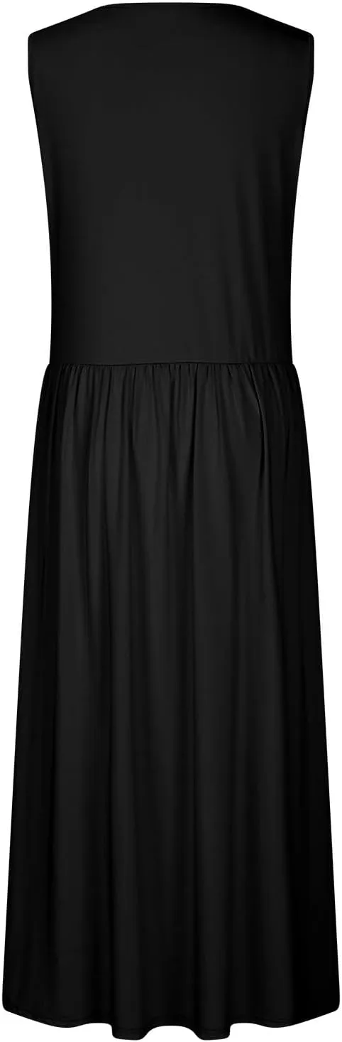 Womens Sleeveless Maxi Dress Crew Neck High Waist Elegant Long Dresses Wedding Party Formal Event Evening Cocktail Dress