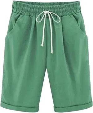 Women's Solid Color High Waist Shorts Women Drawstring Casual Loose Beach Shorts