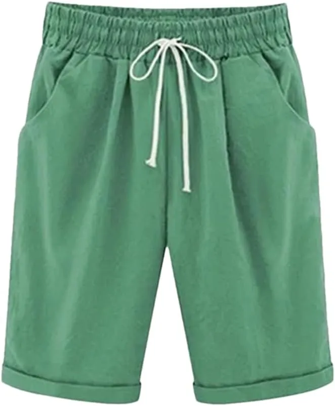 Women's Solid Color High Waist Shorts Women Drawstring Casual Loose Beach Shorts
