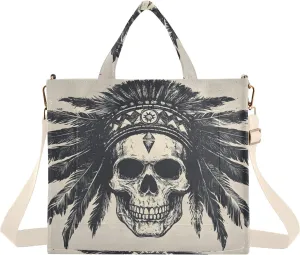 Women's Tote Bag Chief Skull Print, Corduroy Handbags Purses with Detachable Strap Small
