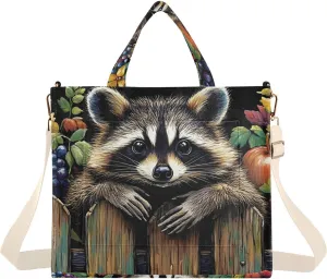 Women's Tote Bag Raccoon on Fence Print, Corduroy Handbags Purses with Detachable Strap Small