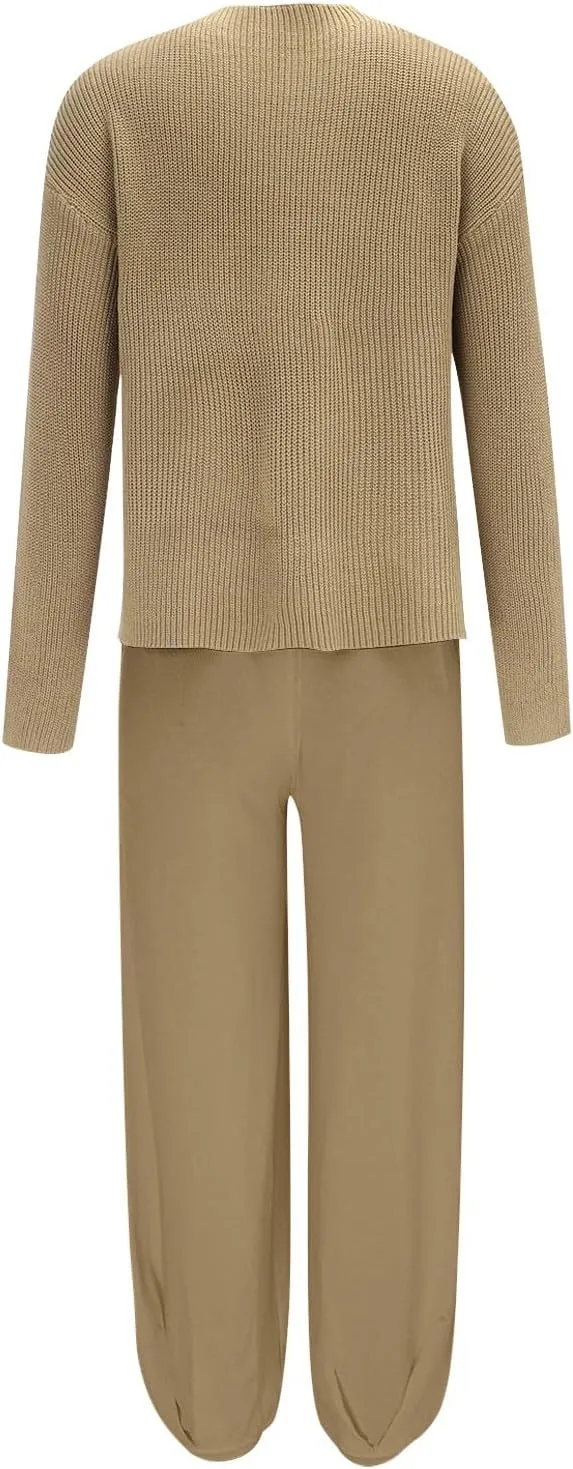 Women's Trendy Sweatsuits Chest Pocket Knit Long Sleeve Pullover Sweater and Jogger Pants Sets Casual Two Piece Lounge Outfit