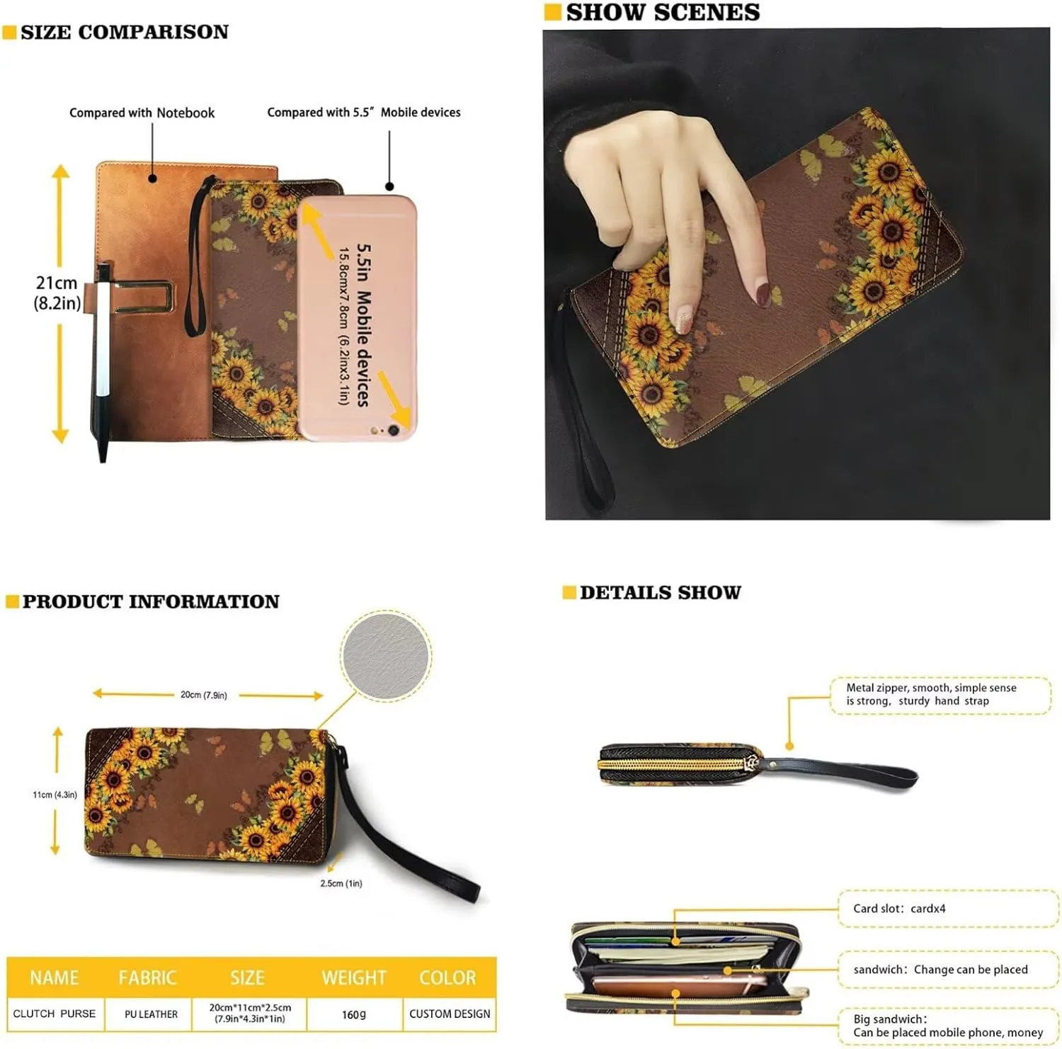 Womens Underarm Shoulder Bag with Wallet Set Brown Under Arm Purses Crescent Top Handle Purse for Date Shopping