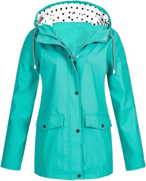 Womens Waterproof Rain Jacket Hooded Solid Women Coat Rain Raincoat Women's Coat for Hiking Travel Outdoor