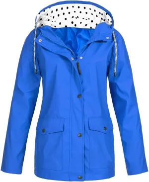Womens Waterproof Rain Jacket Hooded Solid Women Coat Rain Raincoat Women's Coat for Hiking Travel Outdoor