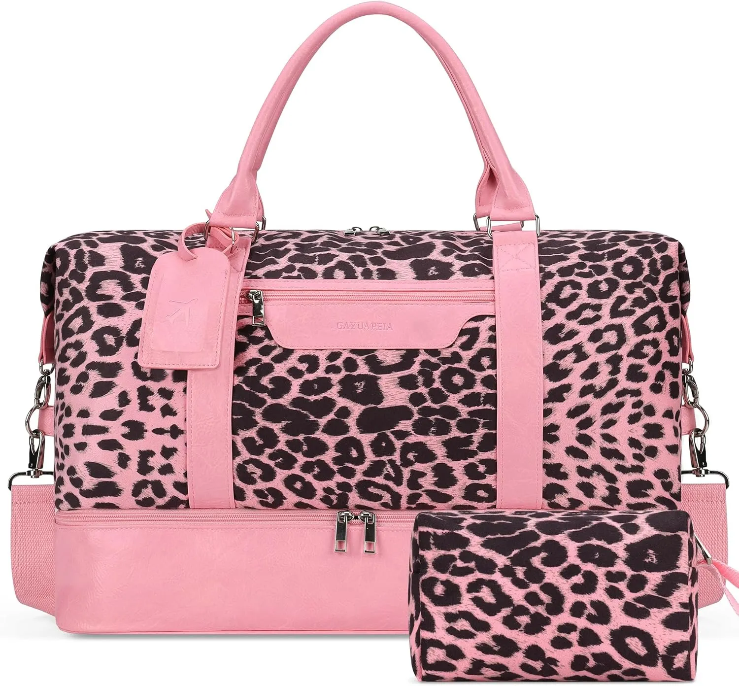 Women's Weekender bag Travel Duffel Bag with Shoe Compartment 21-inch Airline-Approved Carry-On, 2-Piece Canvas & Leather Overnight Bag Set Personal Item Luggage