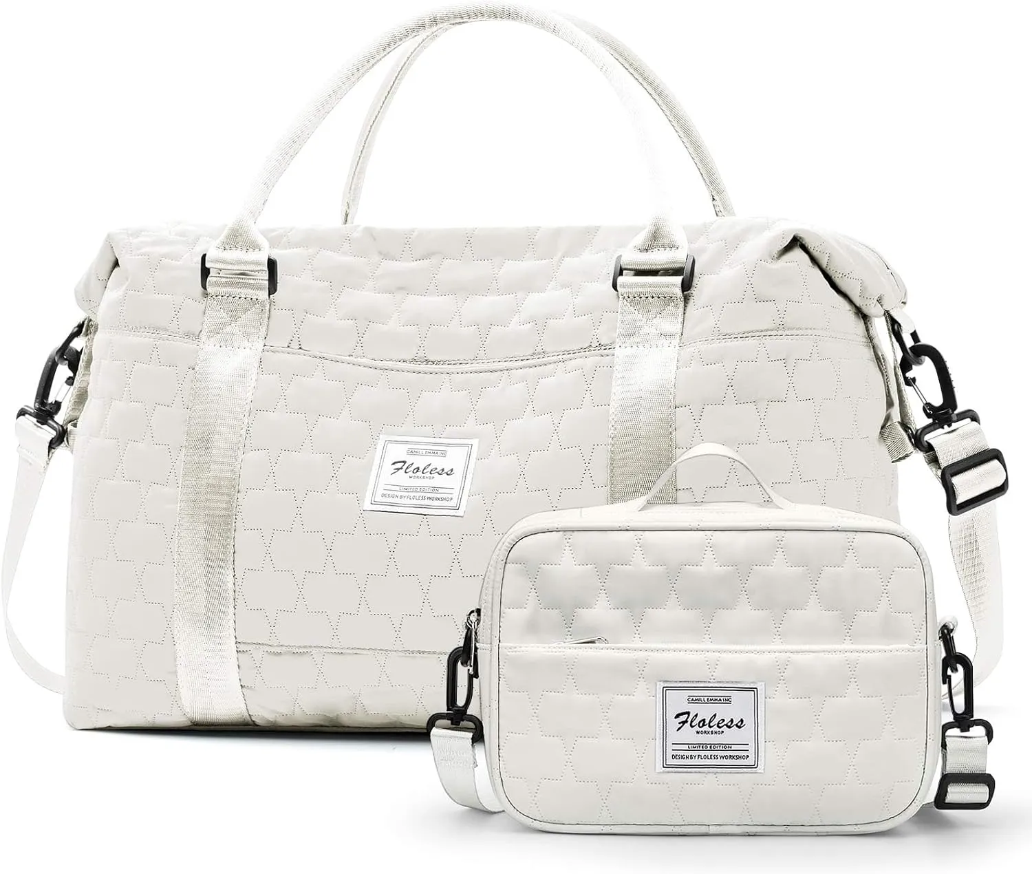 Womens Weekender Gym Duffel Bags White Cute Travel Tote Bag with Toiletry Bag Carry On Bag Overnight Bag with Wet Pocket Hospital Bag for Labor and Delivery