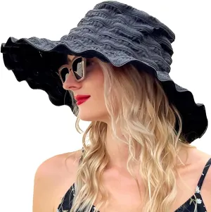 Womens Wide Brim Sun Hat Travel Foldable Vintage Summer Beach UV Hats